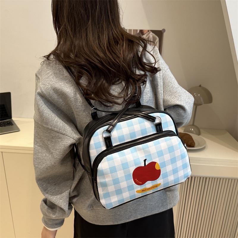 Cute contrasting color large-capacity bag women's summer new shoulder bag simple plaid student backpack