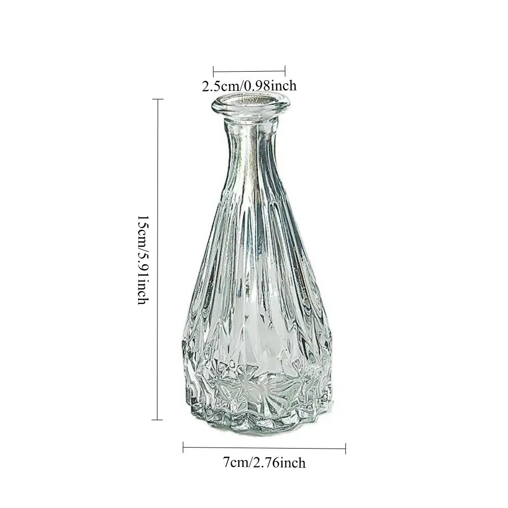 Simple Vintage Embossed Glass Vase Mini Small Flower Vase for Home Decor Table Centerpiece Wedding DIY Craft Gift Idea