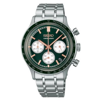 Orologio da uomo SBTR057 Alimentato a batteria Quarzo Cronografo Funzione Lunetta Tachimetrica Calendario Data Lancetta 24 Ore Acciaio Inossidabile Quadrante Verde