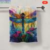 Serviette de bain Impression Motif Floral Libellule Aquarelle Serviette pour les mains Motif Insecte Coloré Serviette Douce Absorbante pour la Salle de Bain