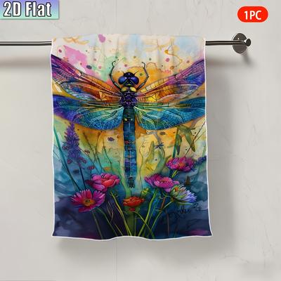 Watercolor Dragonfly Floral Print Bath Towel Printing Colorful Insect Pattern Hand Towel Soft Absorbent Towel for Bathroom