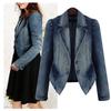 Women Hole Pocket Button Denim Jacket Patchwork Turn-Down Collar Femme Jeans Coat Autumn Winter Fashion Outwear