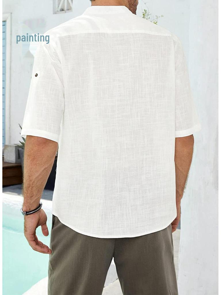 2023 Men's Mid-Sleeve Casual Linen Shirt: Comfortable European & American Style