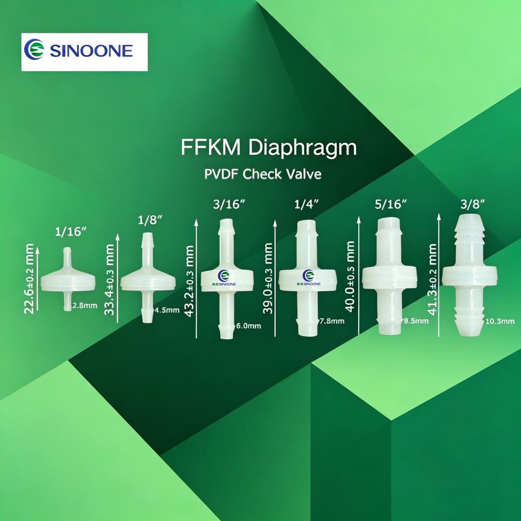 Ozone Resistant1/4" PVDF Body Ozone FKM Diaphragm Check Valve Low Permeability and Leak-free One-way Sealing Ozone Resistant