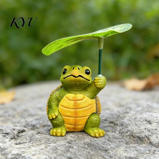 Cute Animal Statues 3Pcs/Set Mini Statues, Frog Elephant And Turtle Figurines with Leaf Creative Gift for Gardeners Umbrella, Resin Miniature Ornament