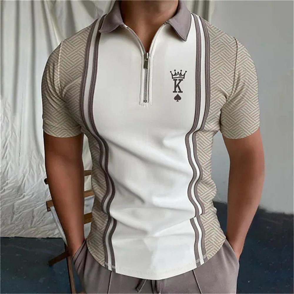 New men's polo shirt, summer striped short sleeved T-shirt, business button casual T-shirt, fashionable polo T-shirt, men's clothing
