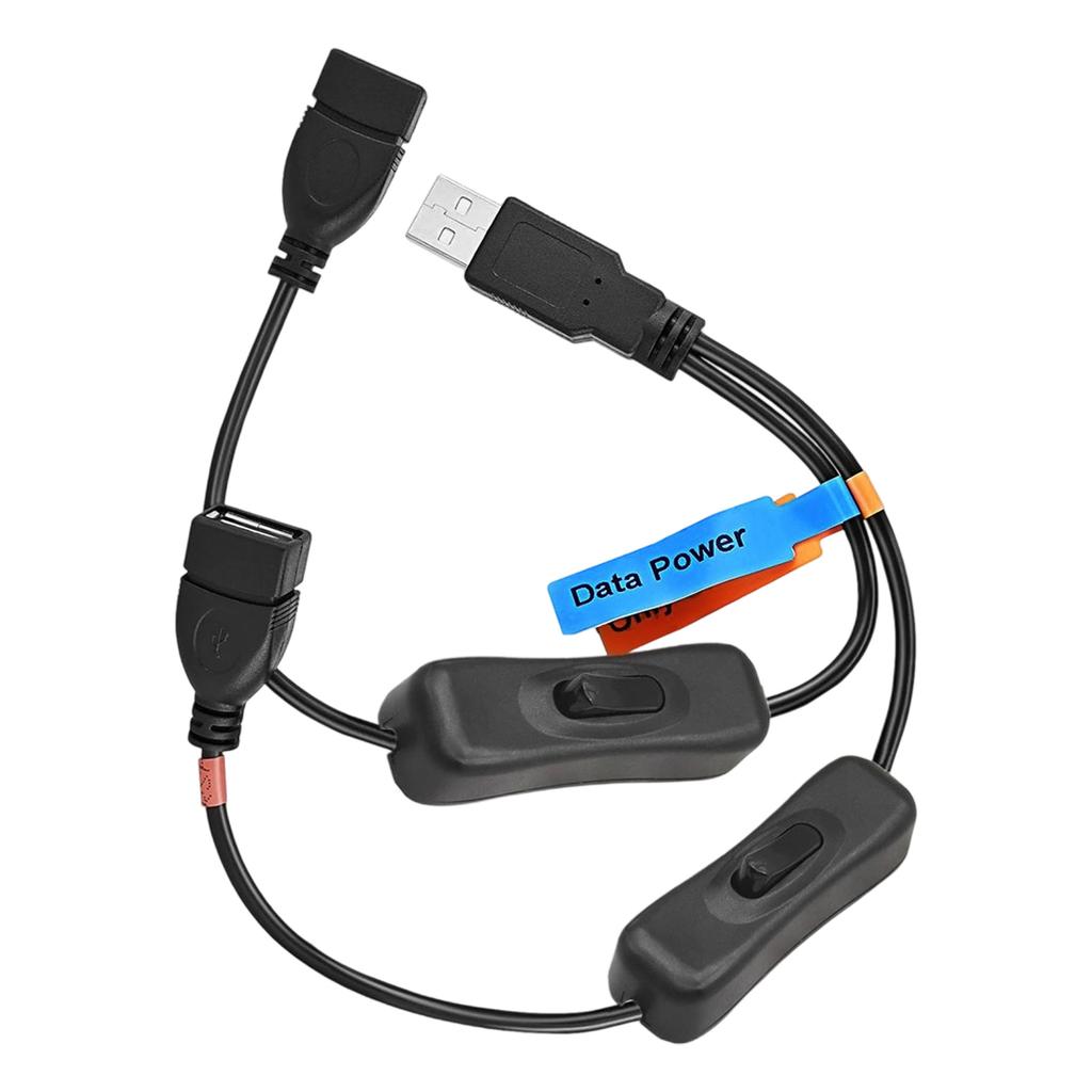 USB 2.0 Y Splitter Adapter Cord Wire With 2 Female Port And Switching Controller Button For Device Power Management