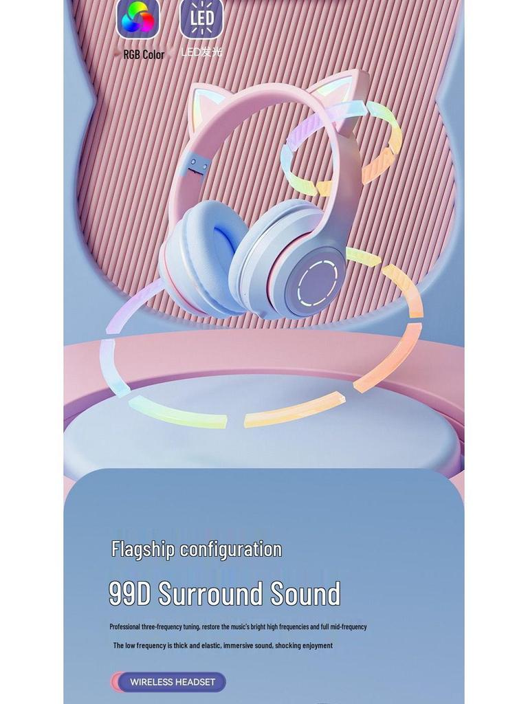 Gradient Luminous Cat Ear Bluetooth Gaming Headset