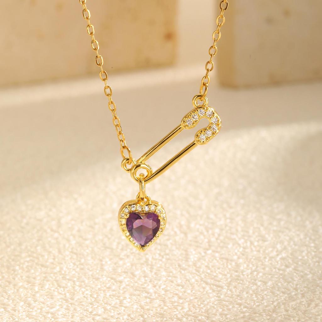 Fashion Heart Zircon Paper Clip Necklace for Women,Gold Color Stainless Steel Flat Rolo Chain Necklaces,Chic Jewelry Gifts