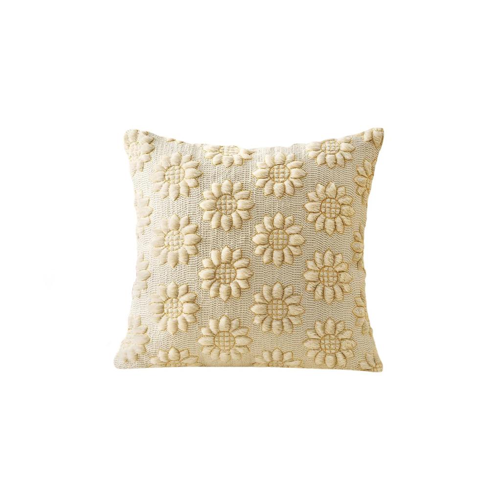 Sonnenblumen-Stickerei Kissenbezug Plüsch Jacquard Kissenhülle Quadratisch Dekorative Zierkissenbezug für Sofa Bett Auto