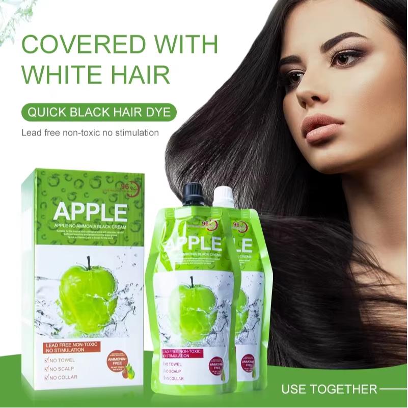 Natural Black Hair Dye w/ Apple Extract - Covers Gray Hair Effectively, Gentle & Non-Damaging | Plant-Based Formula
