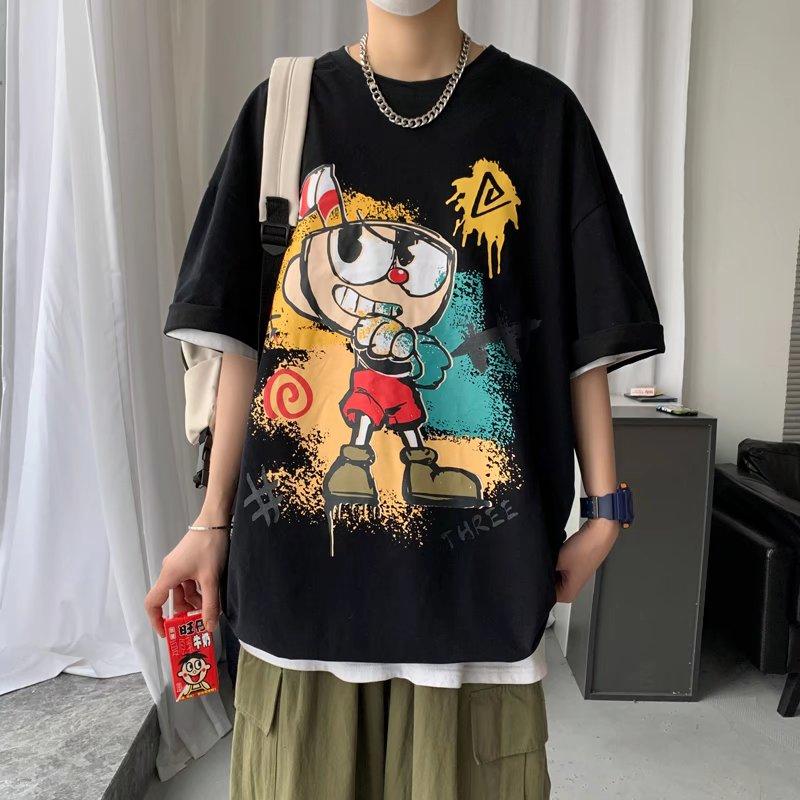 

Футболка с короткими рукавами для мужчин 2024 года, модная, с рукавом пять дюймов, универсальная, повседневная, свободная, студенческая, с короткими рукавами, повседневная, модная, с принтом 4XL чёрный