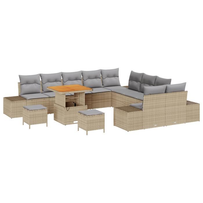 VidaXL Ensemble de canapé de jardin 13 pcs Beige Poly rotin, Set de jardin, mobilier en rotin modulable, pieds réglables, 3362842