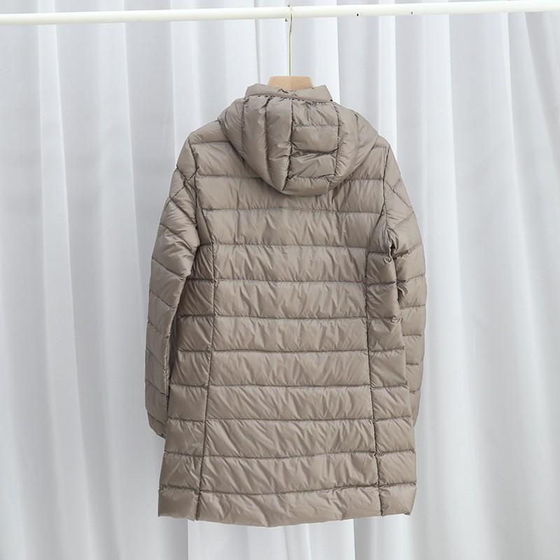 Womens Lightweight Detachable Hooded Down Coat Mid-Length Slim Fit Winter Jacket Daily Wear