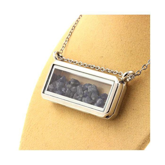 Pierres et Minéraux. Collier Saphir brut. Modèle rectangle.