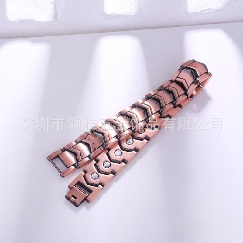 Mens Vintage Magnetic Alloy Bracelet With Geometric Design Letter Motif Electroplated Copper Tone