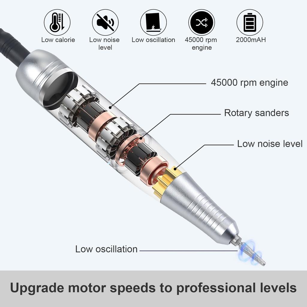 45000RPM Nail Drill with Nail Drill Bits Low Noise Electric Nail Drill Machine