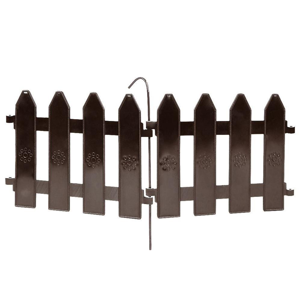 10x Plastic Garden Fence Brown Border Palisade Edging Lawn 2m