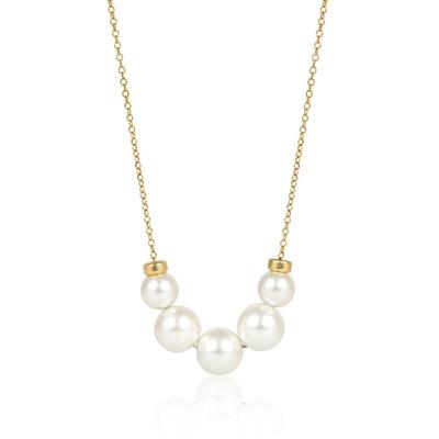[KRAN-KOLLEKTION] Inländische Naturmuschelperlen-Halskette, Anhänger mit 5 Perlen, 14KGF-Finish, Schiebekette, 8 Designs zur Auswahl, Marken-Garantie,
