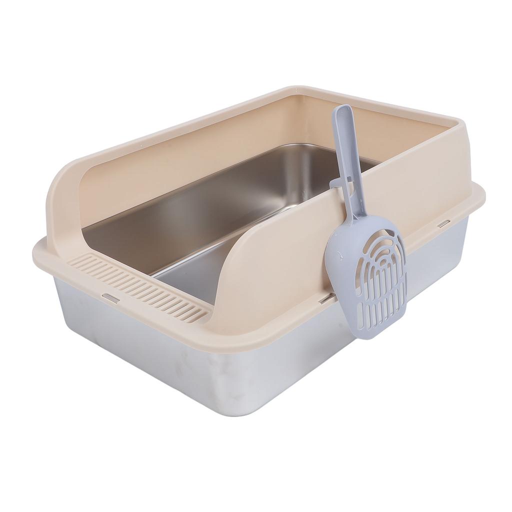 Stainless Steel Cat Litter Box Sturdy Easy To Clean Anti Splashing High Sided Metal Kitty Litter Tray with Scoop for