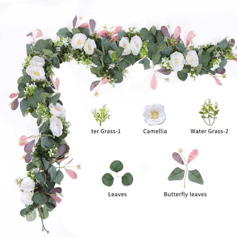 Arco de Boda de Ratán de Eucalipto Simulado Decoración Navideña Enredada para Mesa de Comedor en Casa Flor Falsa Ratán de Mariposas