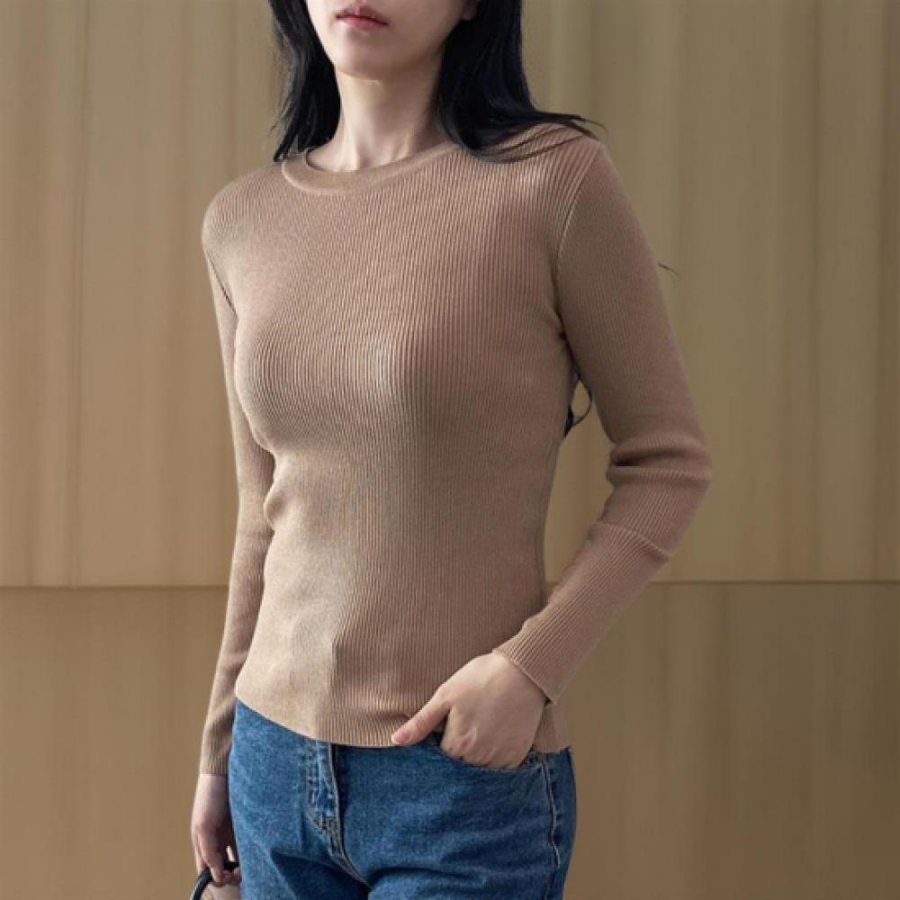 New Arrivals Open Run Women Classic Rayon Stretch Ribbed Round Neck Long Sleeve