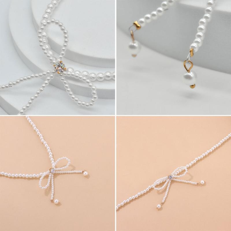 Bowknot Neckchain Girl Simple Imitation Pearls Choker Chain Aesthetic Jewellery