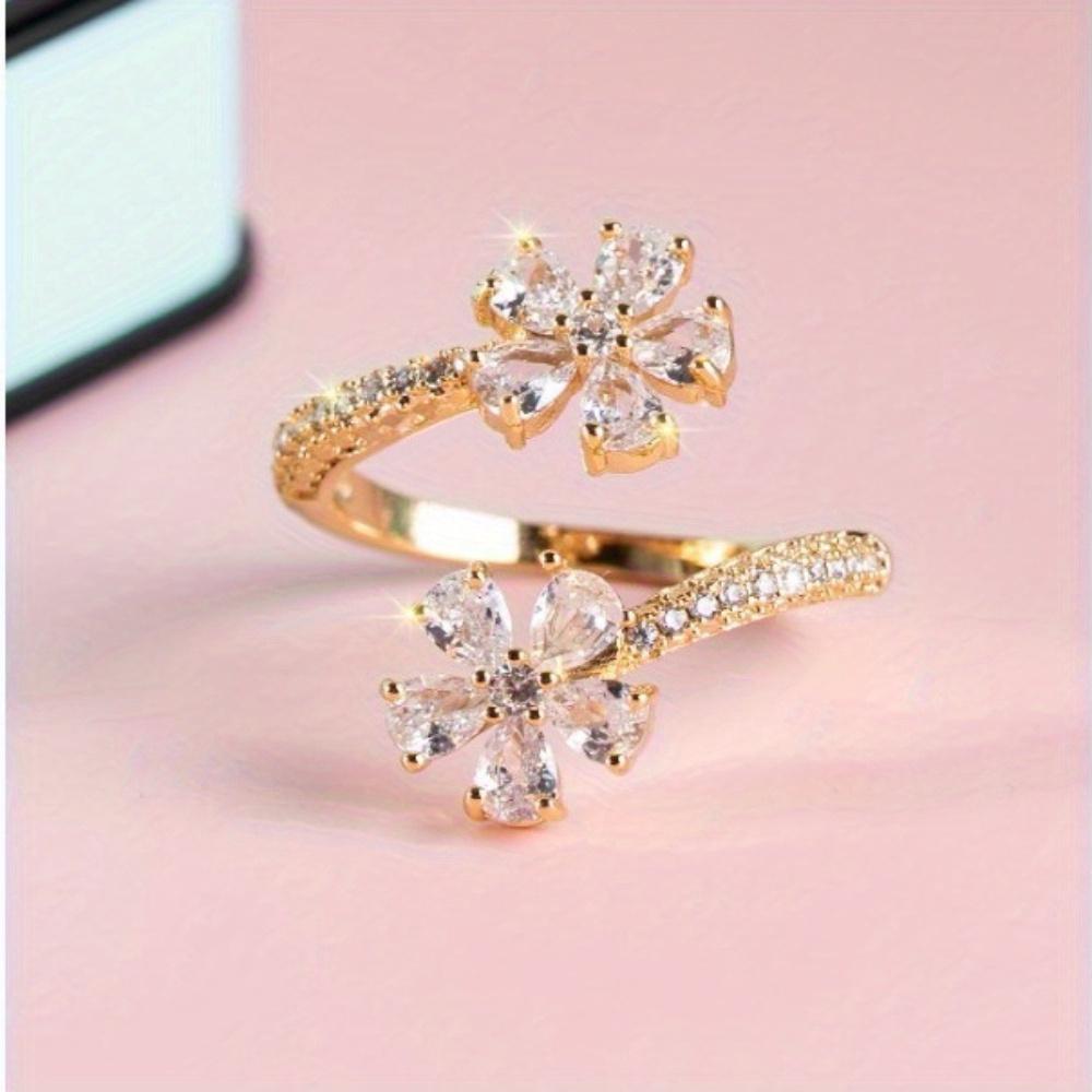 European and American fashion fairy style flower adjustable ring, ladies' fashion elegant water droplet pear shaped zircon open ring
