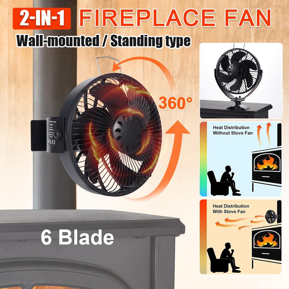 2 in 1 Wall Mounted Stove Fan 6 Blades Free Standing Fireplace Fan Log Wood Burner Ecofan Quiet Home Efficient Heat Distribution