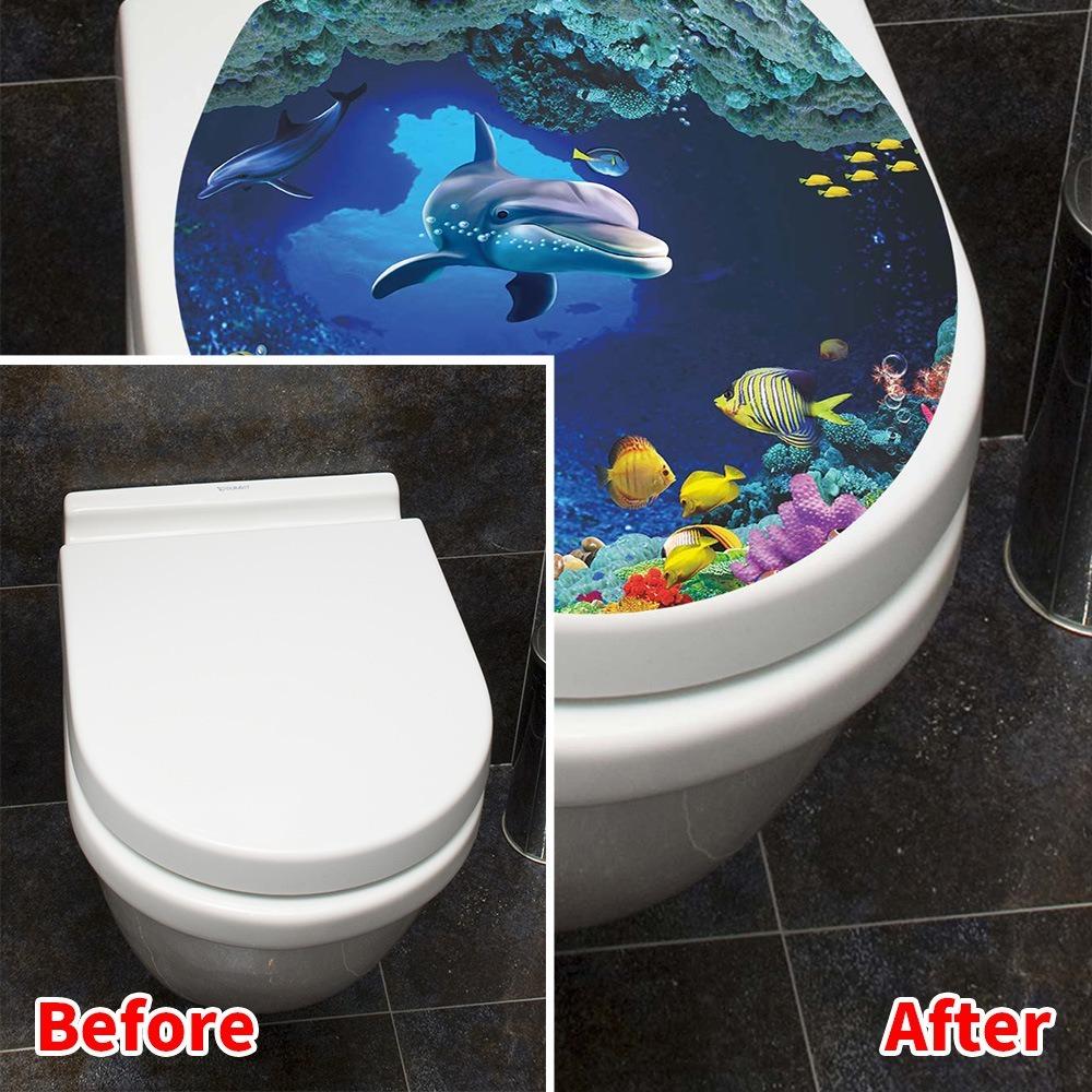 1Pc Waterproof Bathroom Decor Sticker Sea Fish Home Decor Sticker Fashion Toilet Seat Sticker