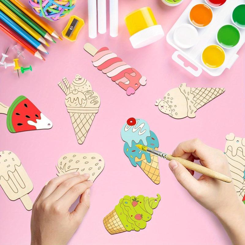 81624Pcspack Wooden Ice Cream Ornaments Multi Ice Cream Crafts For Kids Summer Party Decorations Diy Painting Gifts Supplies