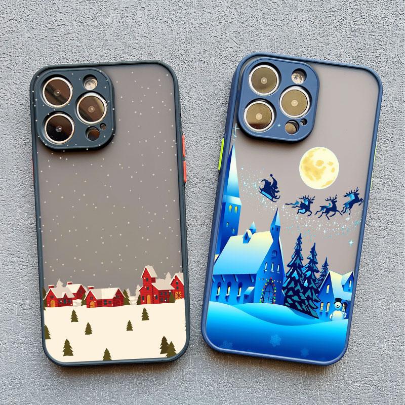 Merry Christmas Tree Snow Scene Phone Case for iPhone 14 13 12 Mini 11 Pro Max 16 15 Pro Max XS XR X 7 8 plus Shockproof Cover