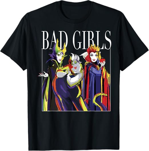 Disney Villains Bad Girls Group Photo Painted T-Shirt, black, S 140