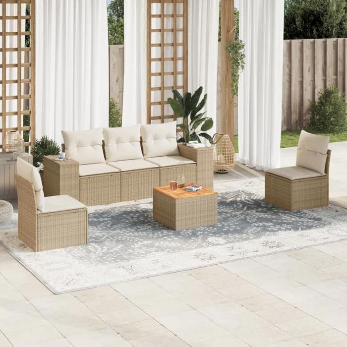 VidaXL Garden Lounge Set with Cushions 6 Pcs, Patio Sofas, Furniture Set, Outdoor Terrace Furniture, Beige 3225386