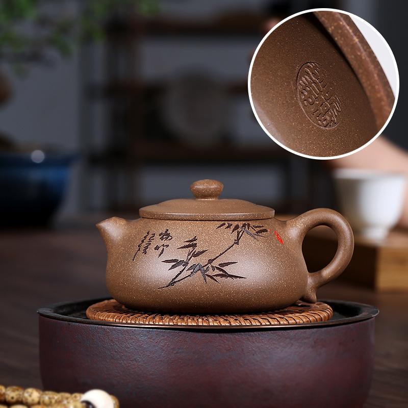 

250 мл ретро чайники из фиолетовой глины Исин, ручной работы, каменный черпак, чайник из необработанной руды, стальной серый раздел, глиняный чайник, чайный сервиз Zisha, посуда для питья