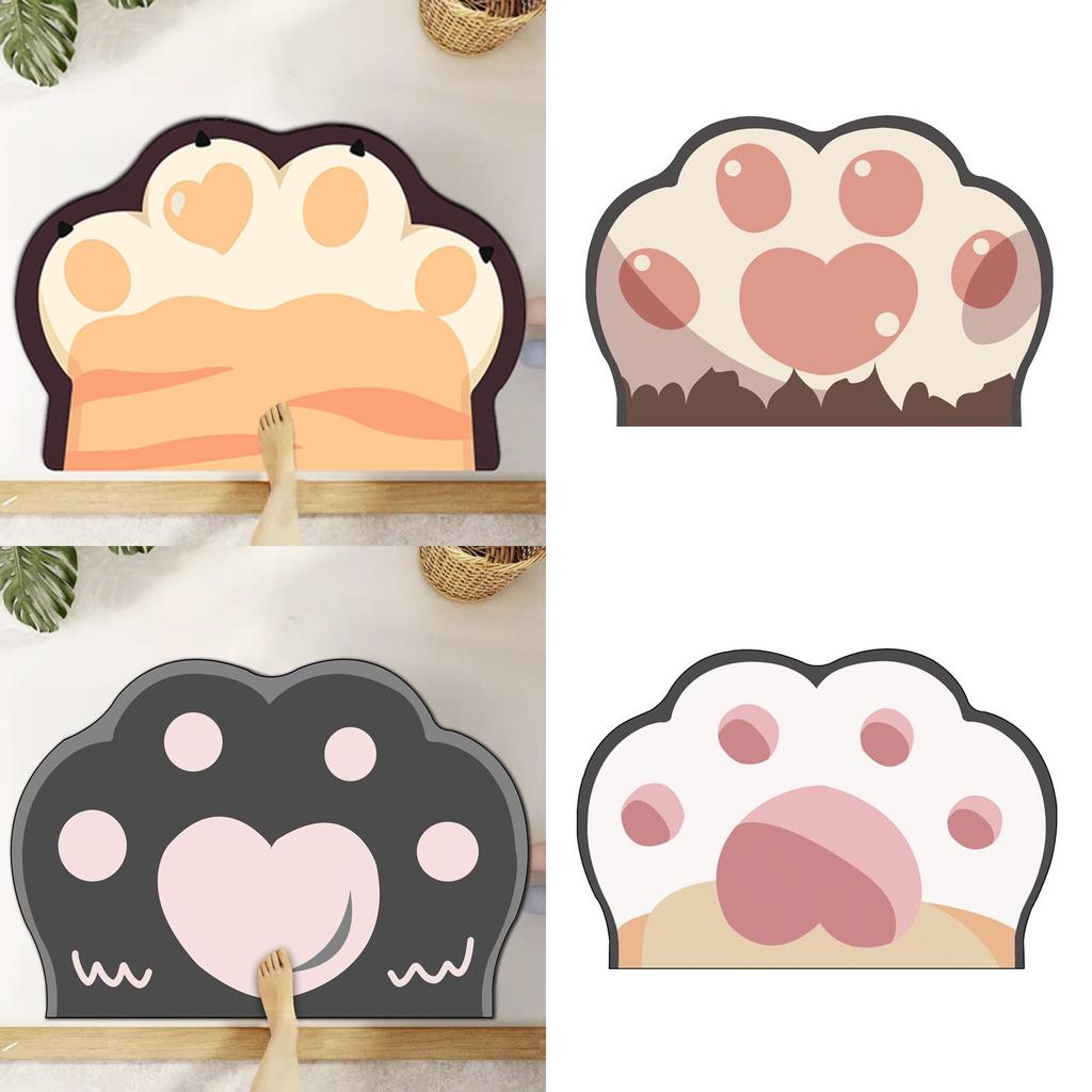 Cartoon Cat Paw Bath Mat With Waterabsorbing Silicone Fabric For Bathroom And Toilet Entrance