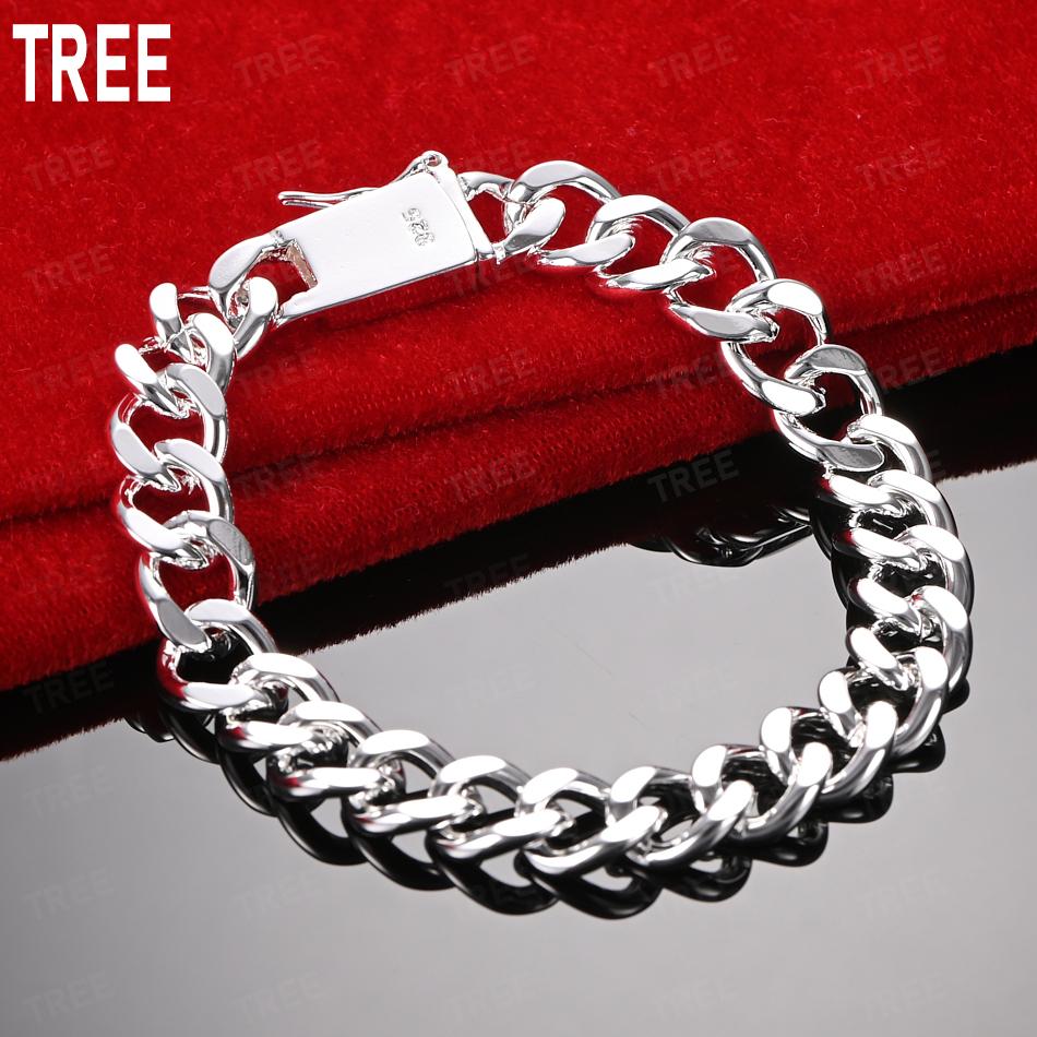 925 Sterling Silver 10mm Twisted Side Chain Bracelet - Elegant Gift Jewelry 20CM
