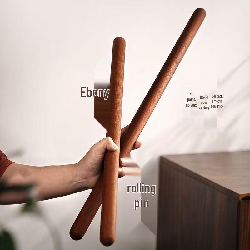 Large Solid Wood Rolling Pin - Wutong Wood Dough Roller with Round Head for Baking and Dumpling Wrappers