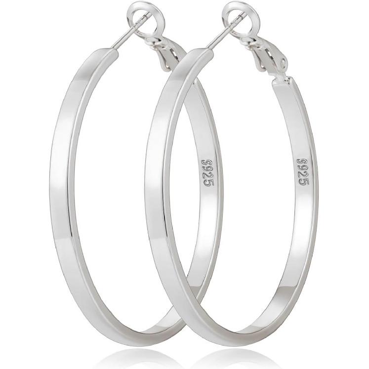 Orecchini a cerchio con perno in Argento Sterling 925 Leggeri per Donna | Orecchini a cerchio sottili grandi ipoallergenici larghi 3 mm per Donna Regalo 30/40/50/60mm