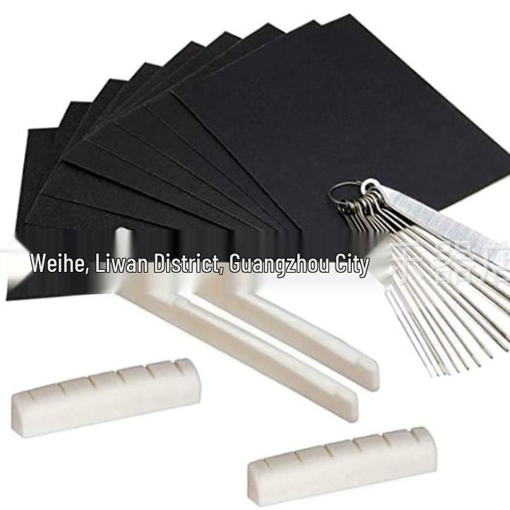 Guitar Nut and Saddle Sanding Kit - Sandpaper & Fine Sanding Needles for Guitar Maintenance 3 Sandpapers + 2 Bone Nut and Saddle Sets