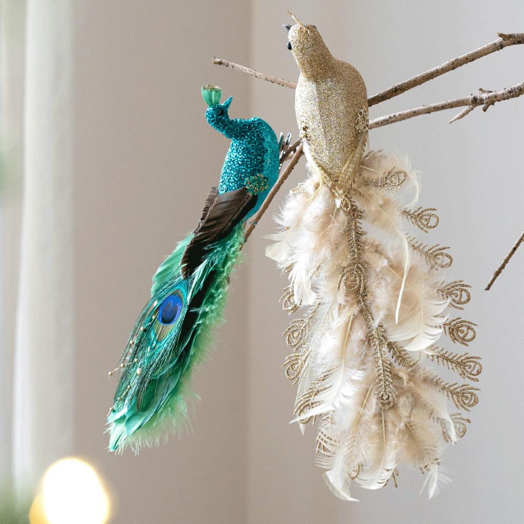 Realistic Peacock Ornament With Golden Glitter Feathers For Christmas Tree Home Garden Decorations