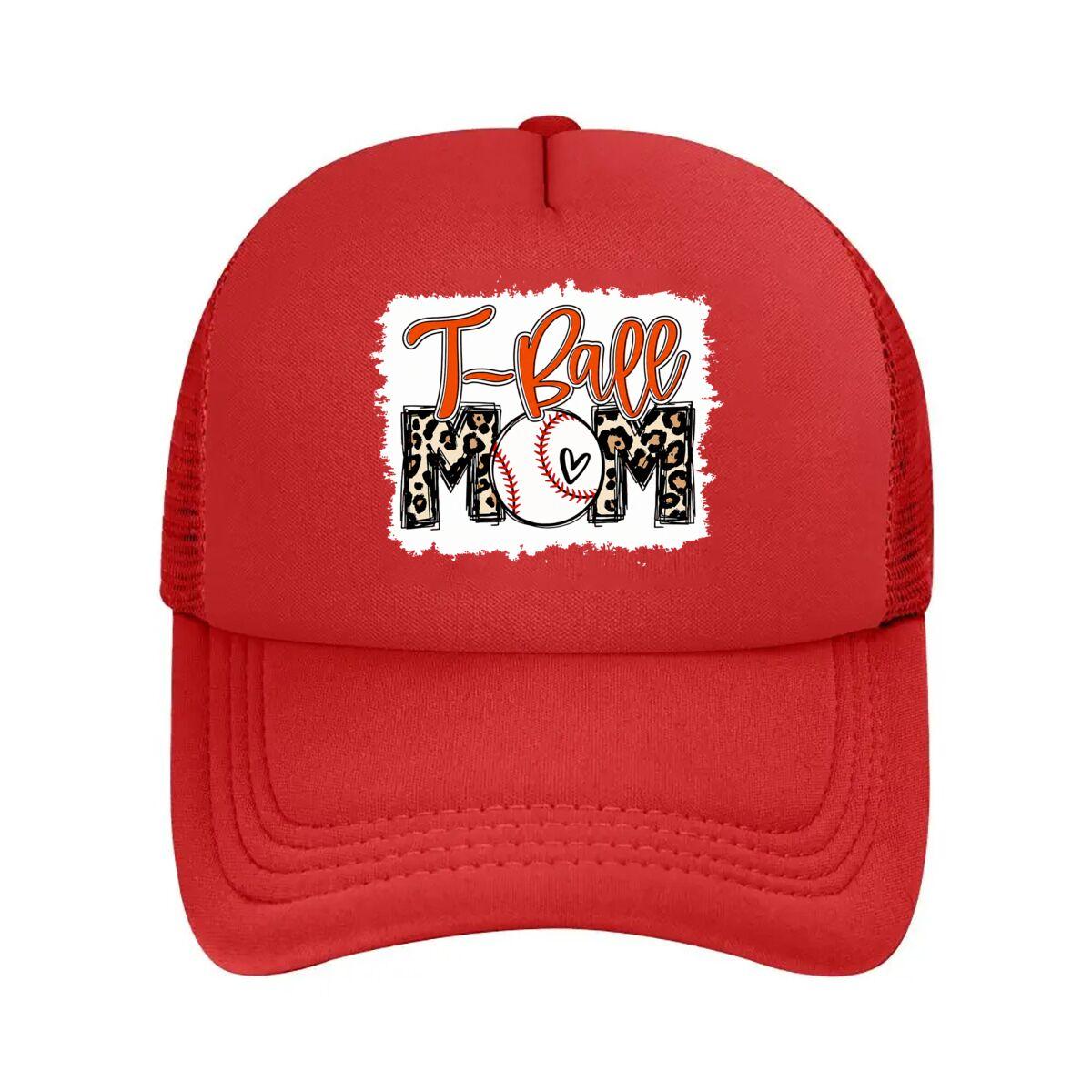 T Ball Mom Leopard Baseball Heart Graphic Mesh Baseball Cap Hip Hop Adjustable