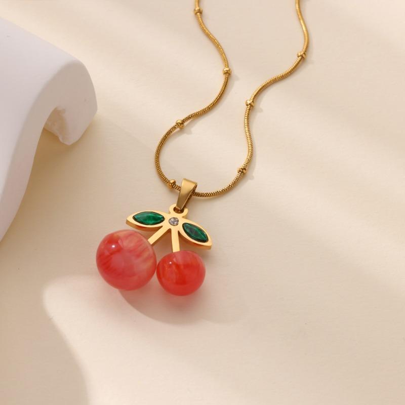

Новое креативное трехмерное ожерелье с подвеской в виде вишни, материал подвески из титановой стали, серия фруктов, цепочка для ключицы, подвеска с буквой оранжевый