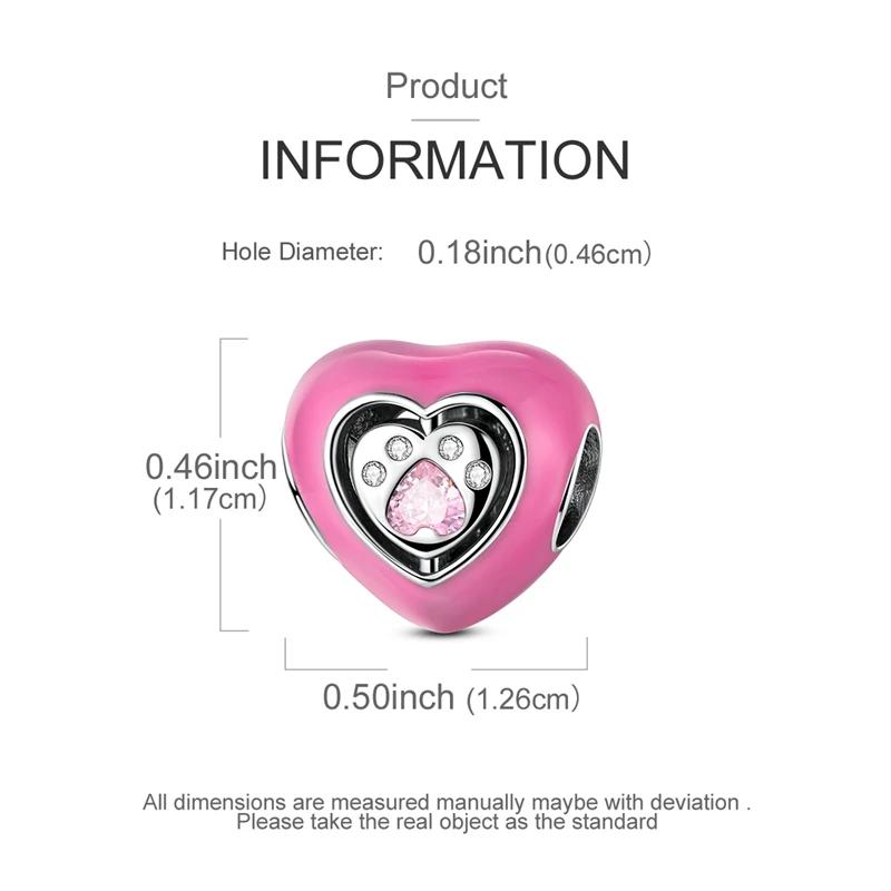 Original Charmscopper Cute Pink Heart-Shaped Cat Paw Beads Fit Charms Platabracelets For Women Jewelry Making Gifts