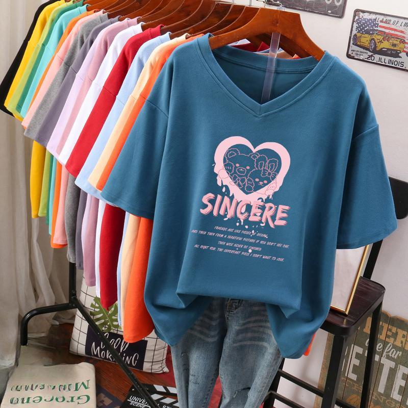 

Жіноча футболка з коротким рукавом, великого розміру, вільного крою, що підкреслює фігуру, нішева, топ з V-подібним вирізом з чистої бавовни, що прикриває живіт 5XL королівський синій колір