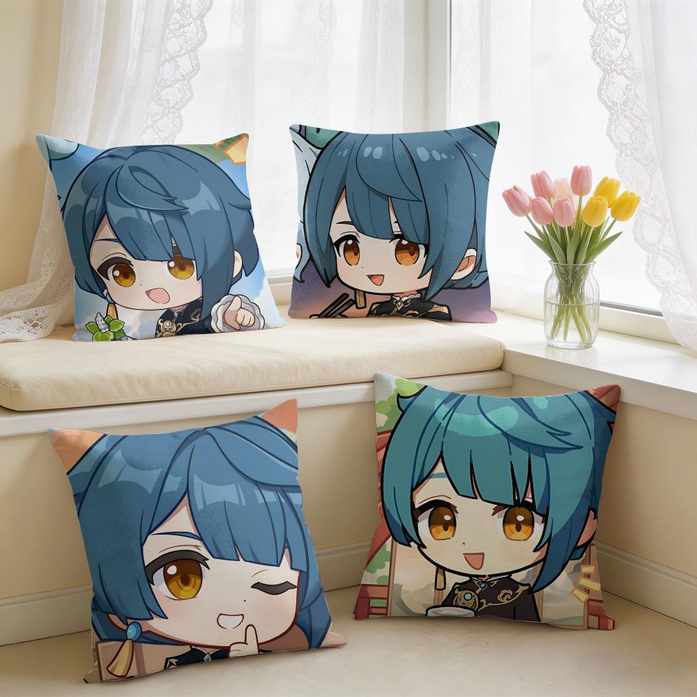 Xingqiu Genshin Impact Cushion Cover Square Short Plush Pillow Case Living Room Sofa Home Decor Funda X