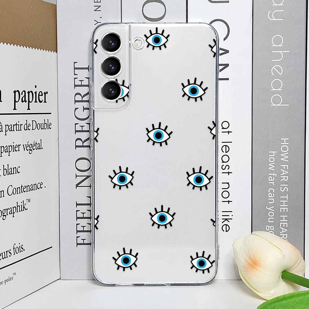 Lucky Eye Blue Evil Eye Print Phone Case for Samsung Galaxy S23 FE S22 Plus S21 S24 S25 Ultra Clear Soft Silicone Covers Fundas