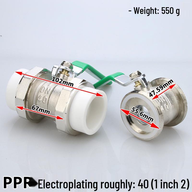 High-Temperature PPR Ball Valve: Double Union, Copper, Hot Melt, Sizes 20-75, Water Pipe & Switch