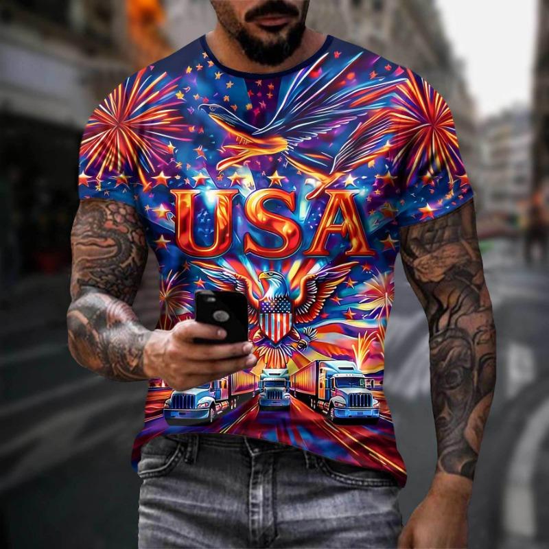 Eagle Pattern Casual Suit Men's 3D Digital Casual Short Sleeved T-shirt