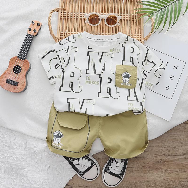 2023 New Summer Short Sleeve Baby Two-Piece Suit with Letter Print for Boys & Girls